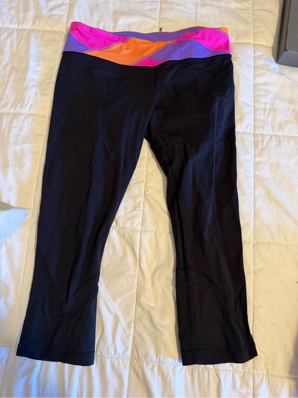 lululemon athletica Black Capri Leggings with Pink, Orange & Purple Waistband